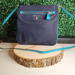 Michael Kors Kelsey Smooth Nylon Zip-Closure Slim Bag - NAVY BLUEwith Teal trim